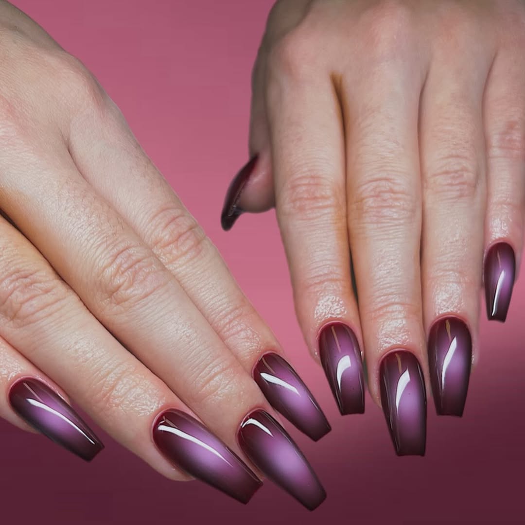 dark purple aura coffin nails