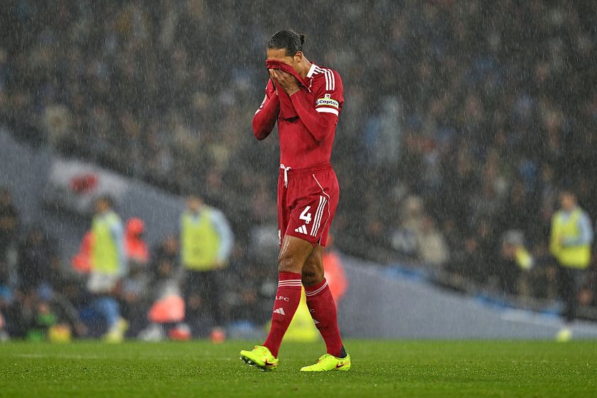 MANCHESTER, ENGLAND - NOVEMBER 09: (THE SUN OUT, THE SUN ON SUNDAY OUT) Virgil van Dijk of Liverpool reacts during the Premier League match between Manchester City and Liverpool at Etihad Stadium on November 09, 2025 in Manchester, England. (Photo by Liverpool FC/Liverpool FC via Getty Images)