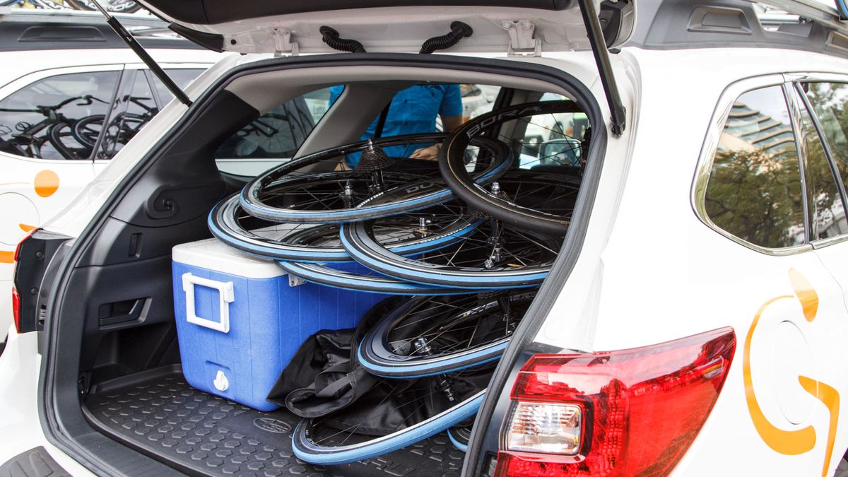 One car fully loaded with drinks, food and wheels