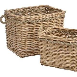 rattan storage basket with coastal chic rope in wood colour