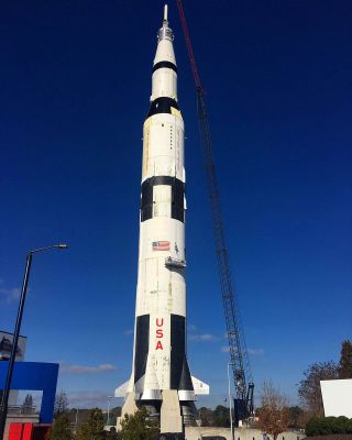 Work has begun to clean and paint the replica Saturn V rocket at the U.S. Space & Rocket Center in Huntsville, Alabama.