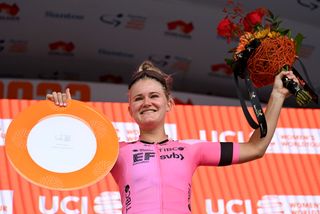 Georgia Williams (EF Education-Tibco-SVB) on the overall podium of the Santos Wormen's Tour Down Under 2023 with third place