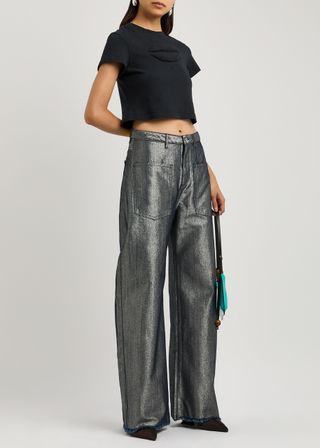 Metallic Wide-Leg Jeans