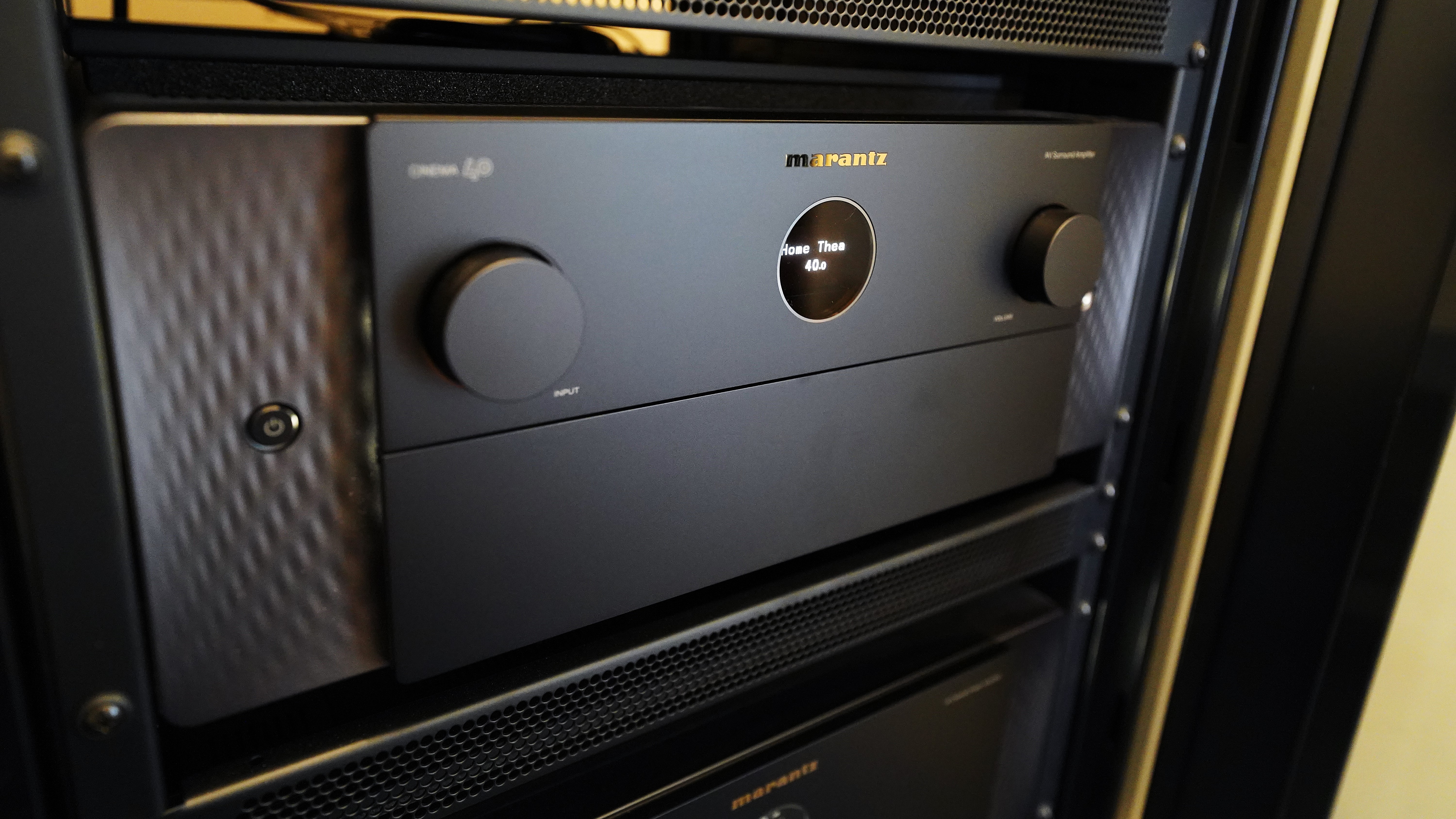 Home theater space showing Marantz audio preamp