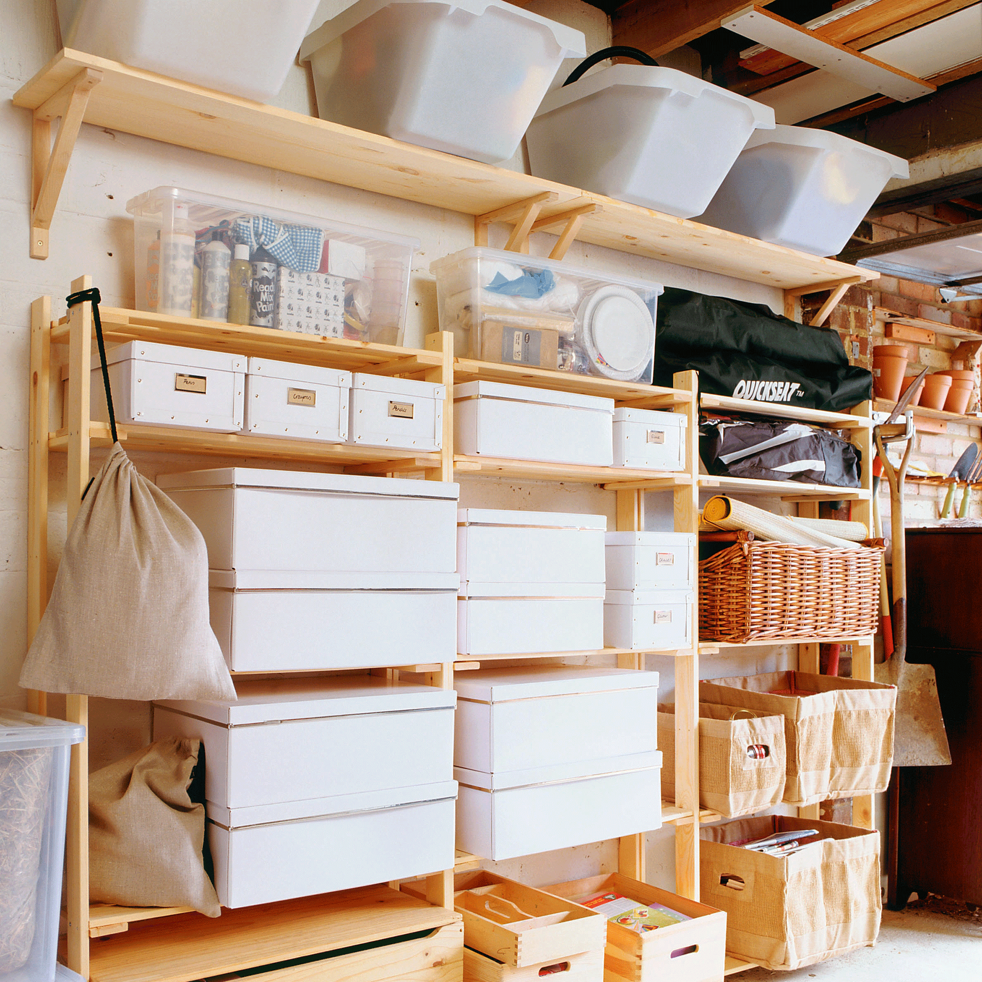 Garage storage in white boxes