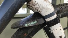 Image shows the Ass Savers Mudder Mini fender / mudguard mounted on a gravel bike.