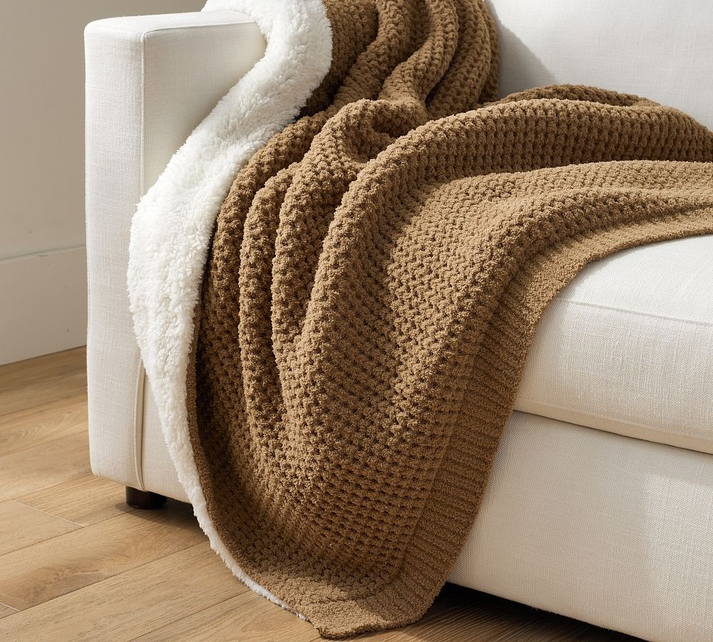 Pottery Barn, Chenille Waffle Sherpa Back Throw