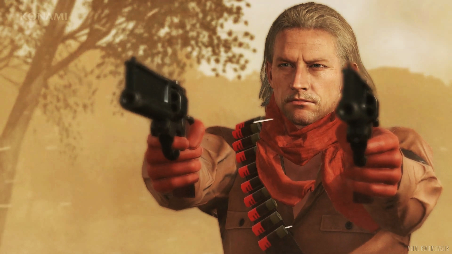Revolver Ocelot aims dual pistols.
