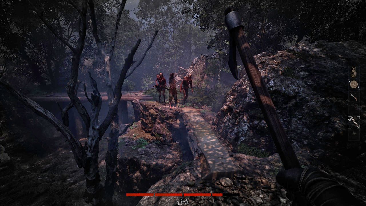 Screens from a horror game set in a dense jungle