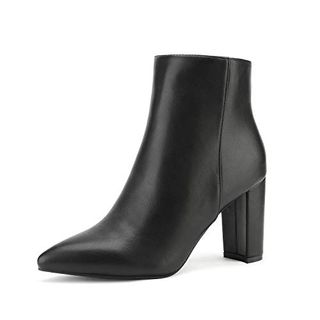 Dicke rechte Stiefeletten für Damen, Dream Couples, kurze, spitze Zehenstiefel, Größe 7, Schwarz/Pu-1,sianna-1