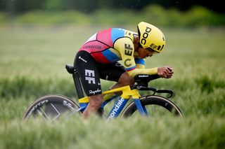 CESENA ITALY MAY 14 Jonathan Klever Caicedo of Ecuador and Team EF EducationEasyPost sprints during the 106th Giro dItalia 2023 Stage 9 a 35km individual time trial stage from Savignano sul Rubicone to Cesena UCIWT on May 14 2023 in Cesena Italy Photo by Stuart FranklinGetty Images