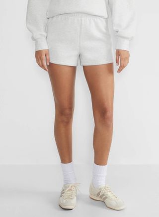 Aritzia, Cozy Fleece Perfect Hi-Rise Mini Sweatshorts in Heather Cloud White