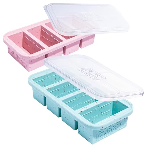 Souper Cubes 1 Cup Silicone Freezer Tray With Lid - Easy Meal Prep Container and Kitchen Storage Solution - Silicone Molds for Soup and Food Storage - Sprinkles - 2-Pack
