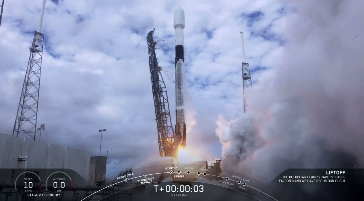 A SpaceX Falcon 9 rocket launches 60 new Starlink internet satellites into orbit from Space Launch Complex 40 of the Cape Canaveral Air Force Station in Florida on Oct. 24, 2020.
