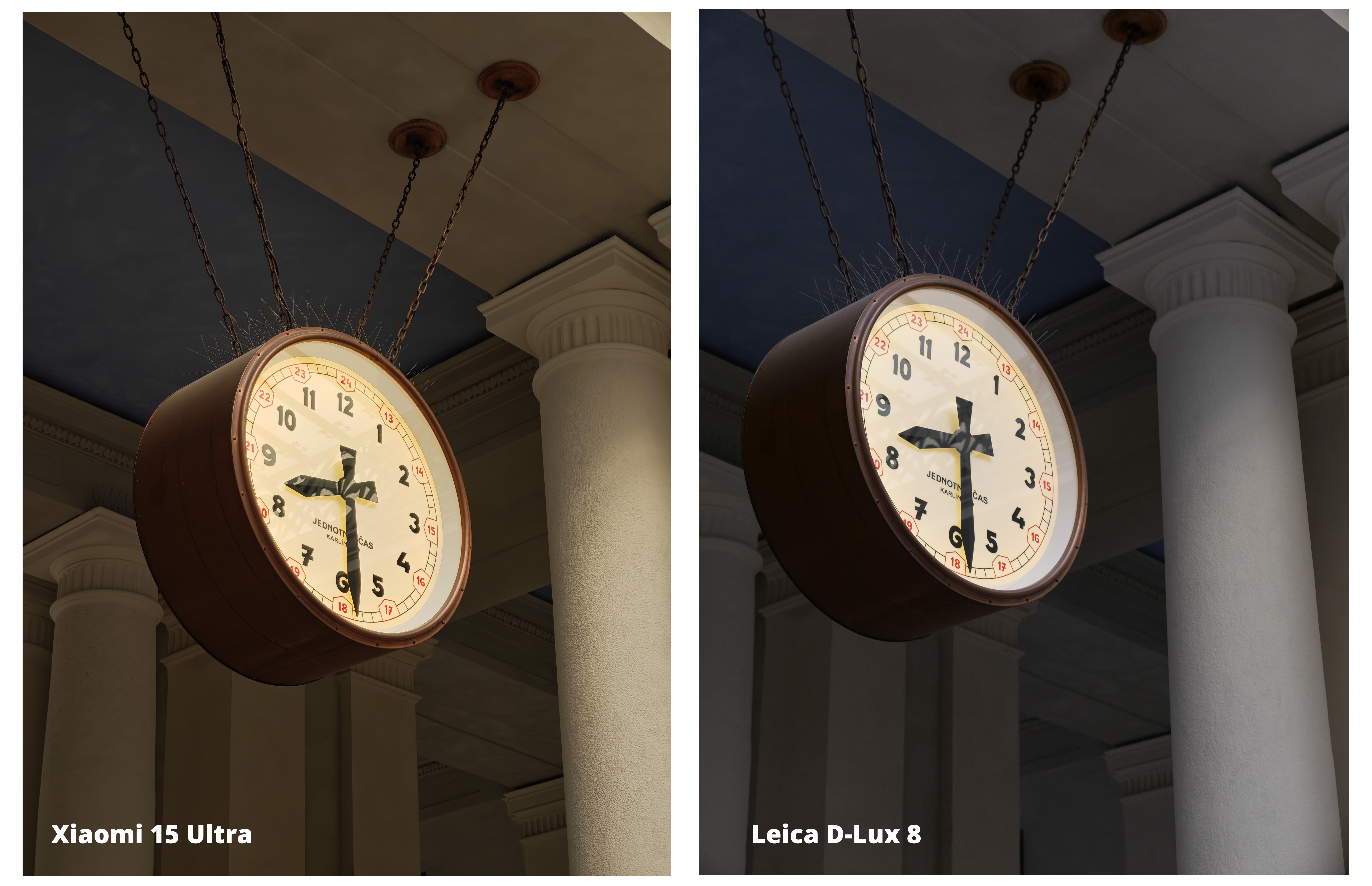 Two images of a clock next to one another