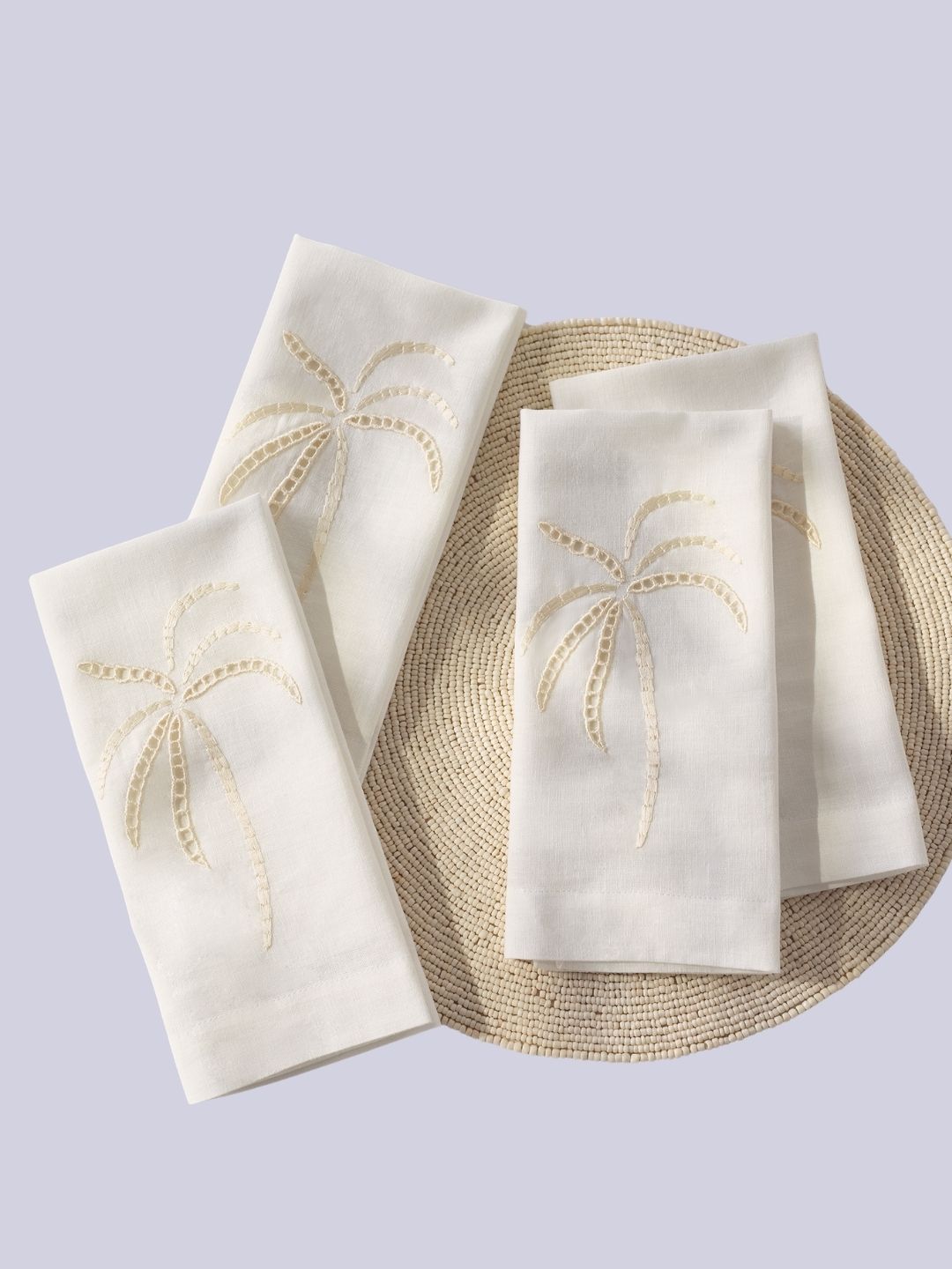 The White Company, Palm Tree Embroidered Napkin, Set of 4