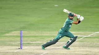 Babar Azam of Pakistan plays a shot during the ICC Men's T20 World Cup semi-final match between Pakistan and Australia