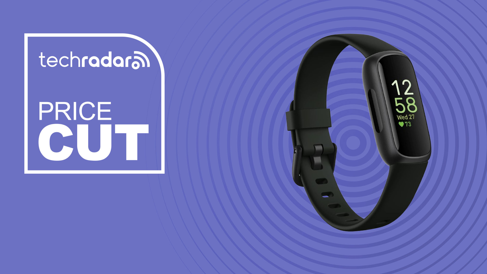 The Fitbit Inspire 3 on a purple background with text saying Price Cut.