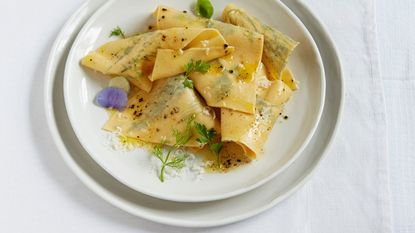 Summer herb malfatti with a herb-butter sauce
