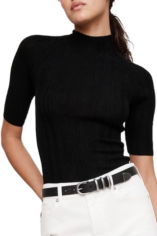 Banana Republic Ribbed Merino Mock-Neck Elbow-Sleeve Sweater