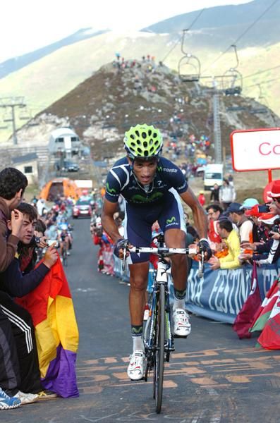 Benat Intxausti (Movistar) climbs to the finish in stage 16 of the Vuelta.