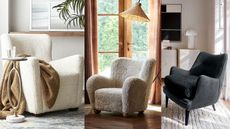 A three panel image of the best shearling chairs 