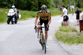 LES GETS FRANCE JUNE 06 Steven Kruijswijk of Netherlands and Team Jumbo Visma in breakaway during the 73rd Critrium du Dauphin 2021 Stage 8 a 147km stage from La LchreLesBains to Les Gets 1160m UCIworldtour Dauphin dauphine on June 06 2021 in Les Gets France Photo by Bas CzerwinskiGetty Images