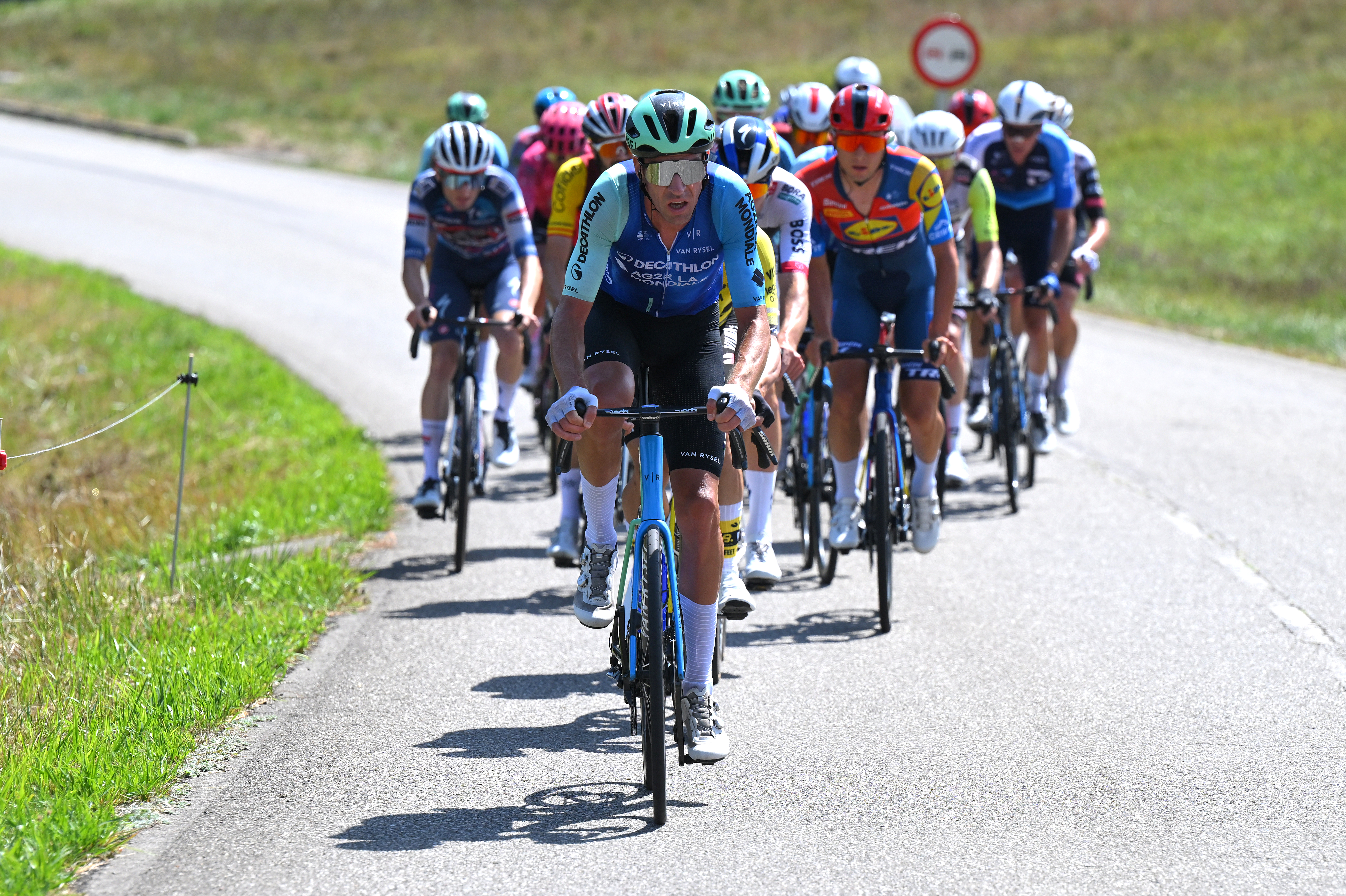 Decathlon drive the breakaway on stage 14