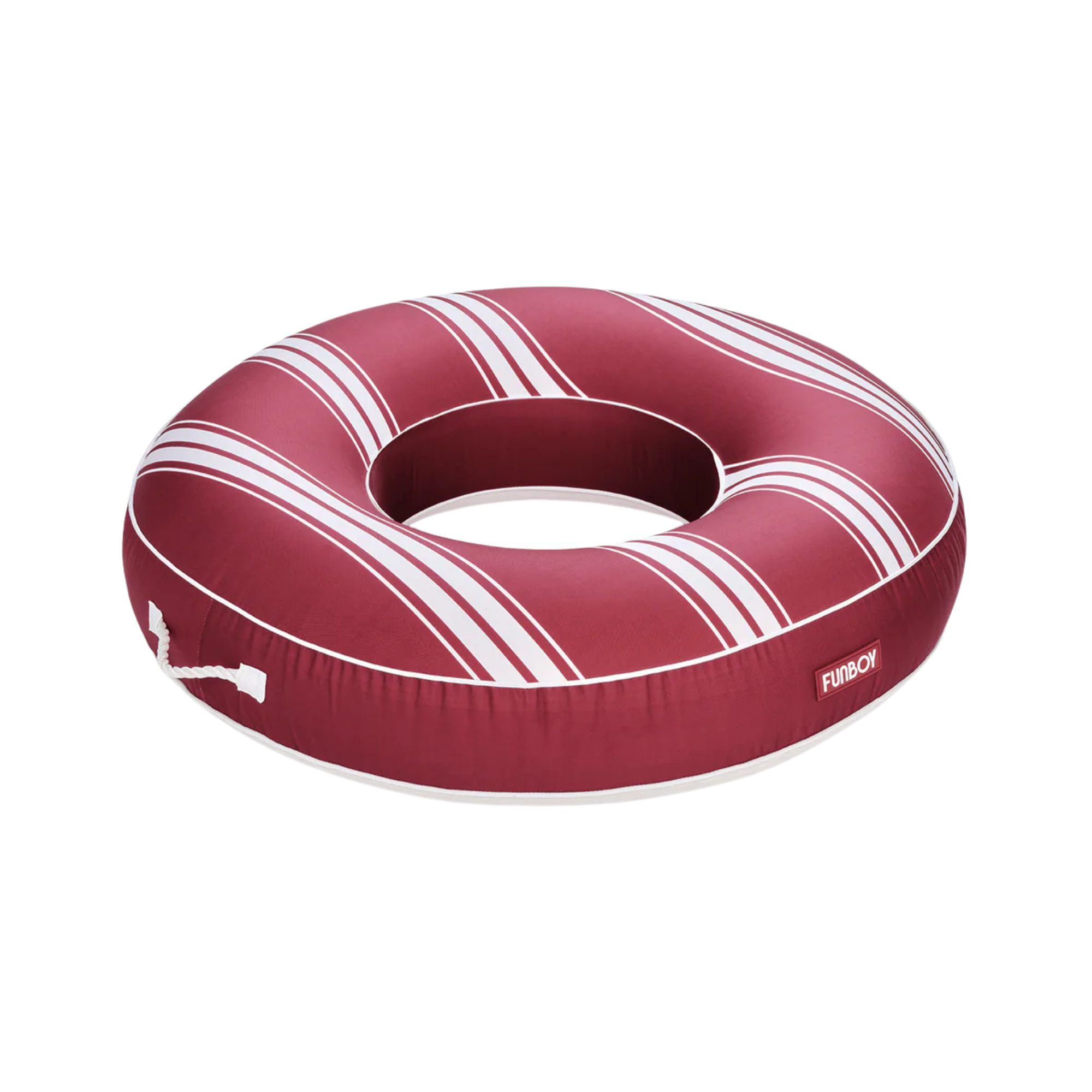 a striped red and white round pool float