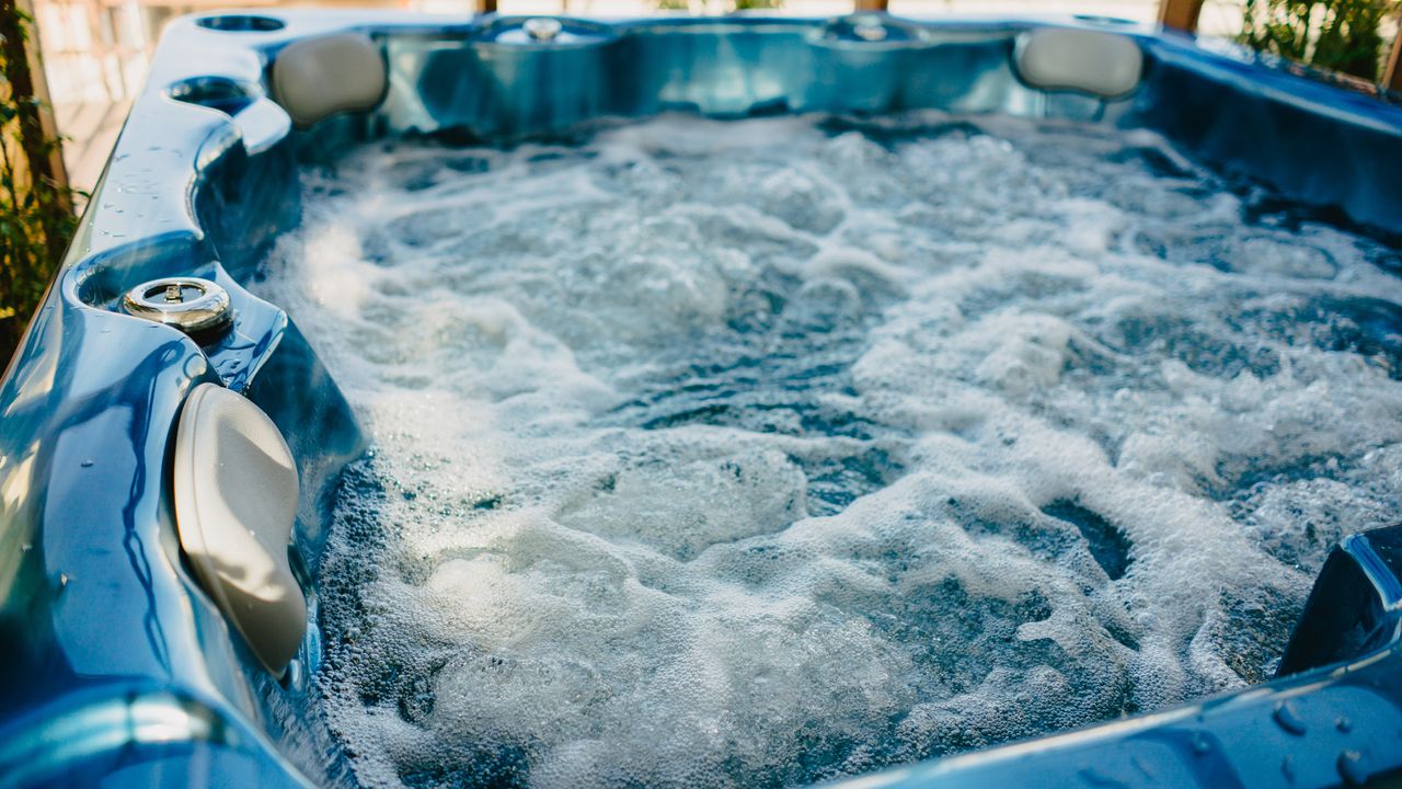 Hot tub in a backyard