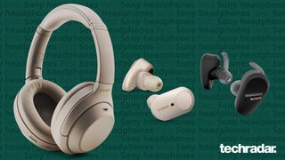 Three of the best sony headphones models on a green background