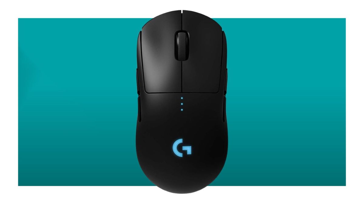 Logitech G Pro wireless gaming mouse on a blue background