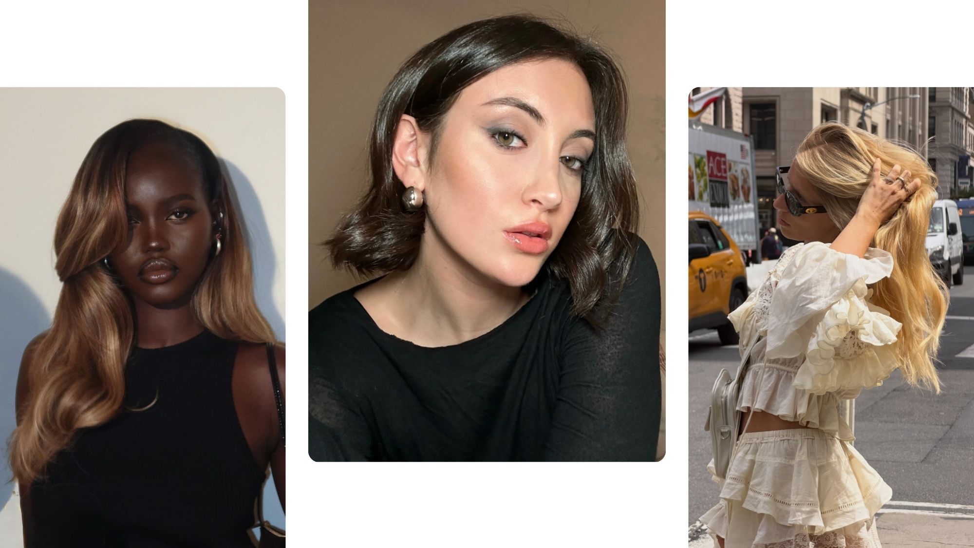 Images of three women with shiny hair.