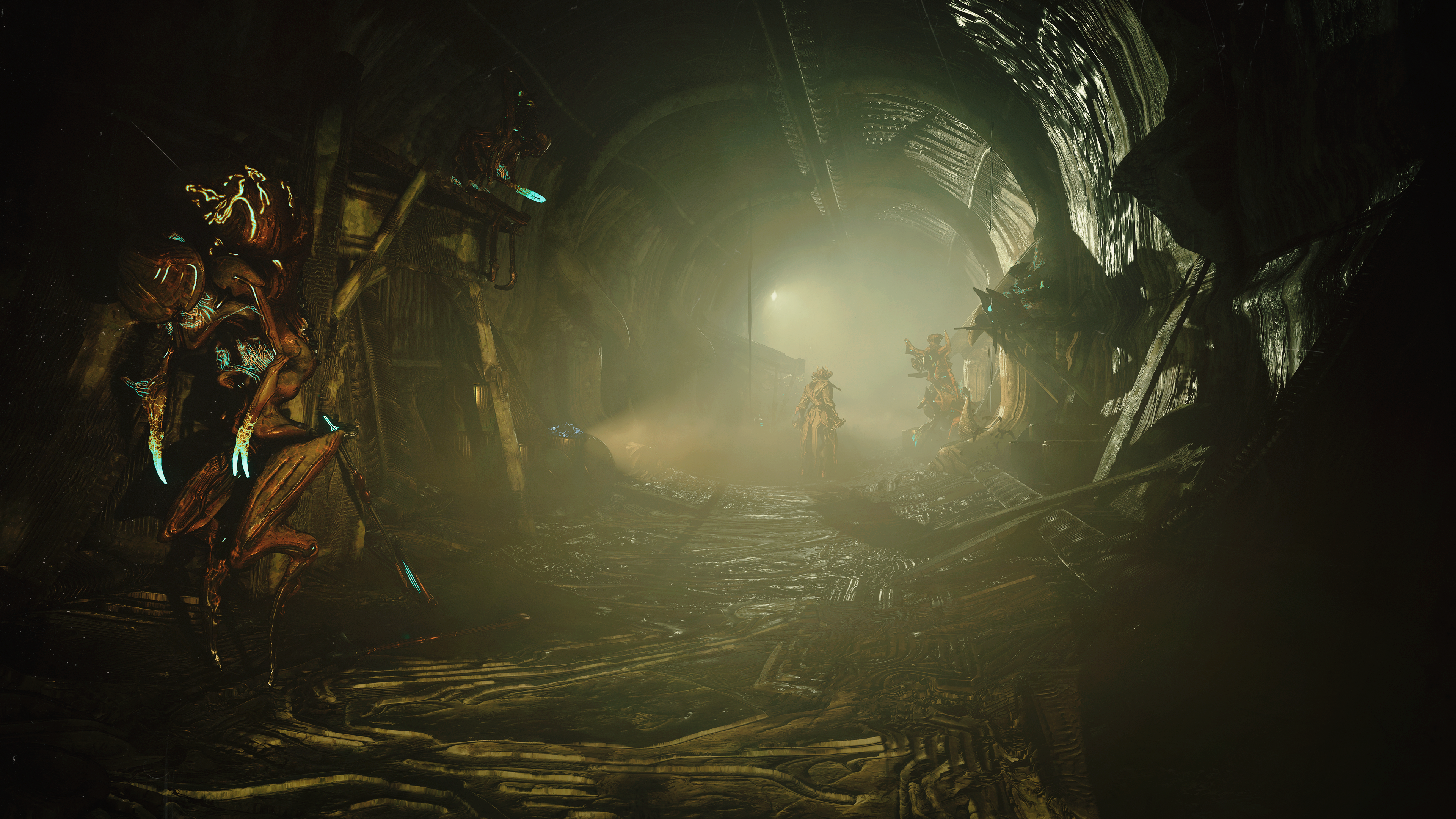 Screenshot of Warframe's Tau update, showing the undercity slums of Fornax.