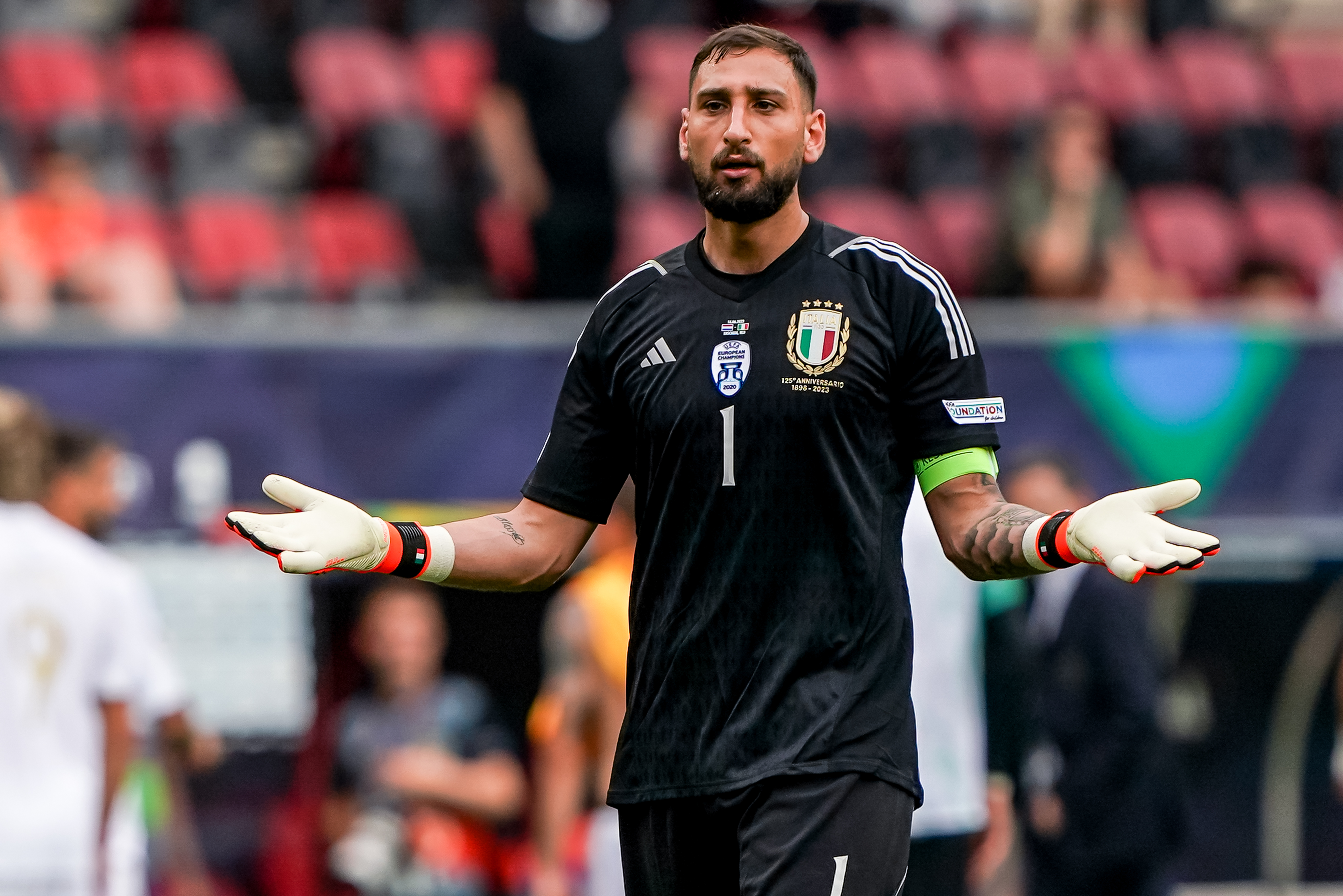 Gianluigi Donnarumma in action for Italy against the Netherlands in the UEFA Nations League in June 2023.