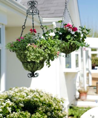 Spring porch ideas with hanging baskets