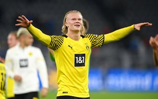 Borussia Dortmund striker Erling Haaland celebrates