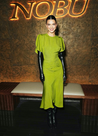 Kendall Jenner attends the star-studded Sake Ceremony hosted by Nobu Matsuhisa and Meir Teper to inaugurate the Grand Opening of Nobu Dubai, at Atlantis The Palm on January 20, 2023 in Dubai, United Arab Emirates