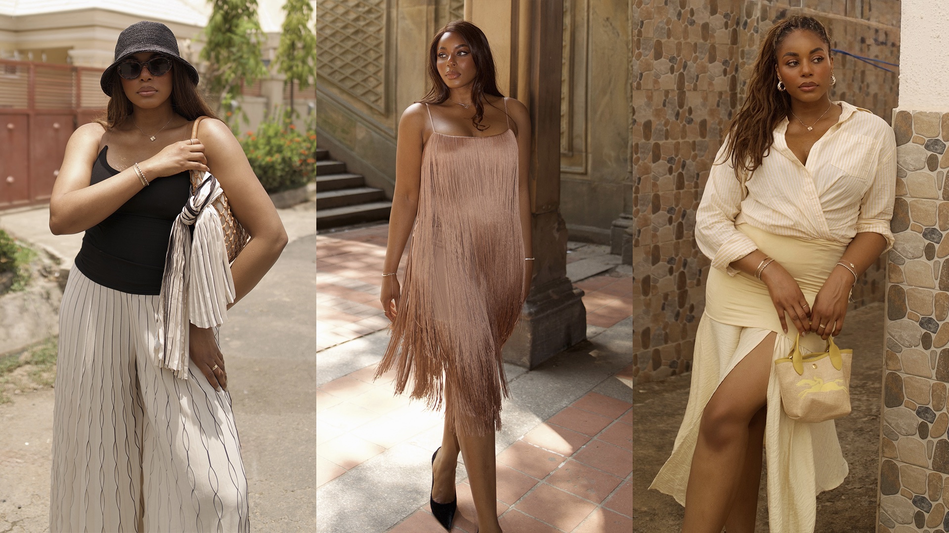 fashion collage featuring style influencer Kaye Bassey wearing chic summer outfits ideas for 2026