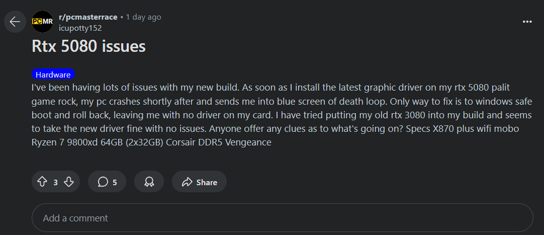 RTX 5080 issues