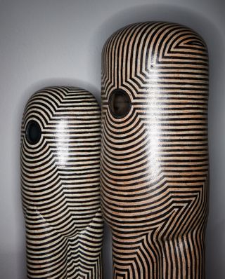 Ceramic vases with black and stone hand-painted stripes