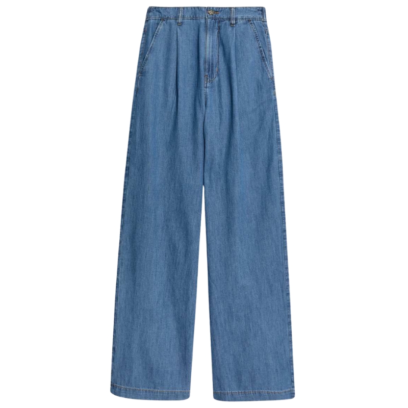Per Una, Denim High Waisted Pleat Front Wide Leg Jeans