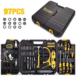 Tool Set, TECCPO 97PCS General Household Tool Kit with Hammer, Wrenches, Precision Screwdriver Set, Pliers, Flex Shaft, Multiple Acccessories and Toolbox Storage Case for Home Maintenance -THTC02H