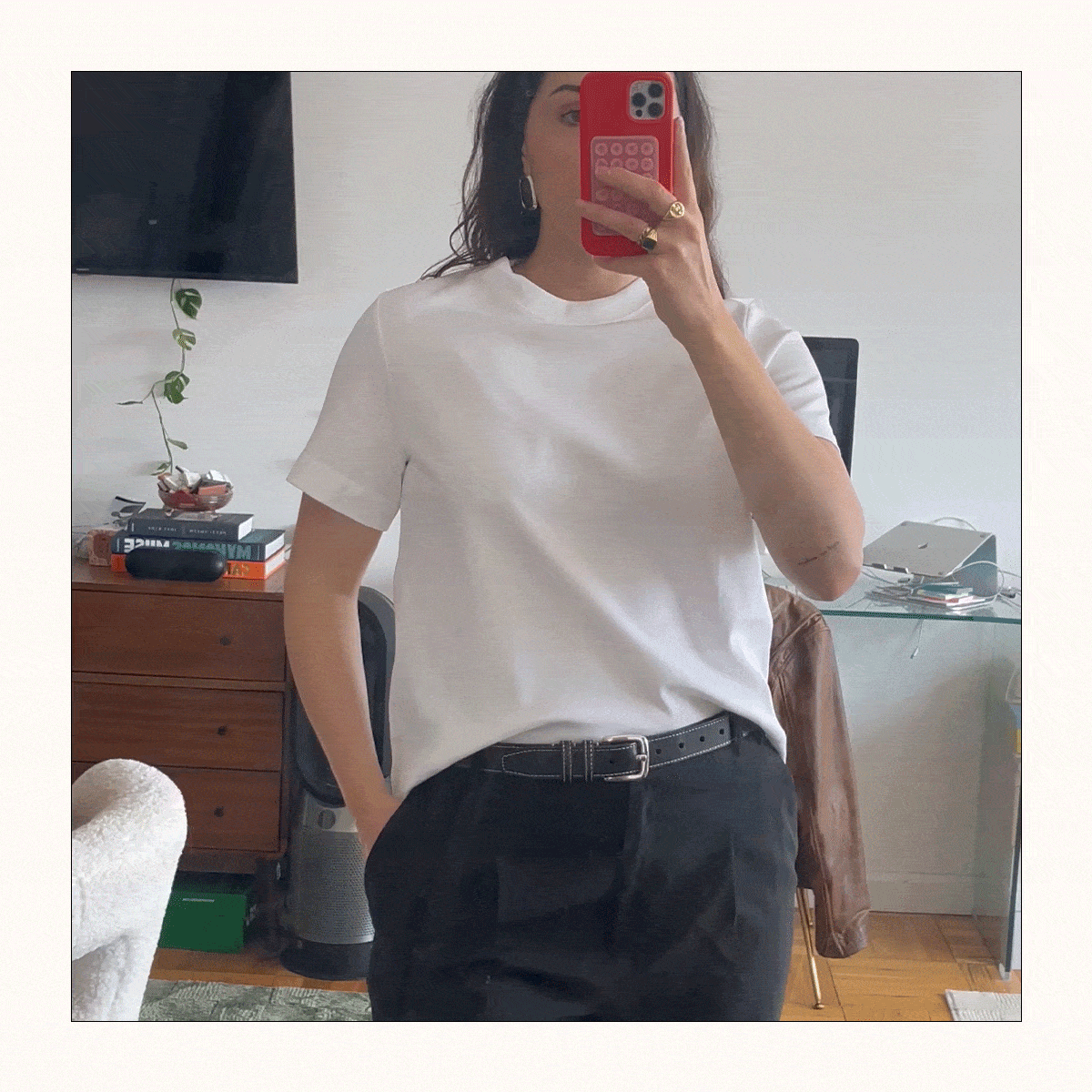 Anna LaPlaca testing and reviewing the best white T-shirts