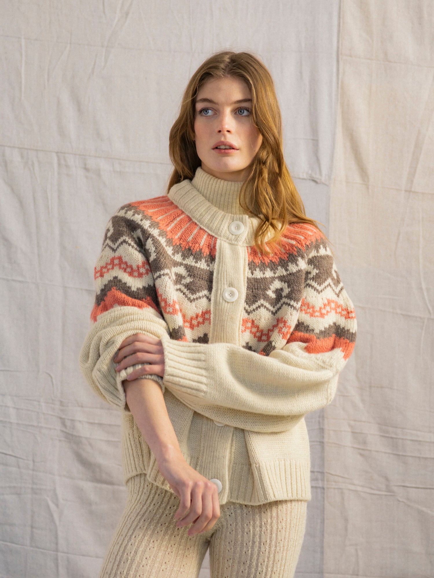 Fleetwood Cardigan in Ecru With Shrimp &amp;amp; Loam