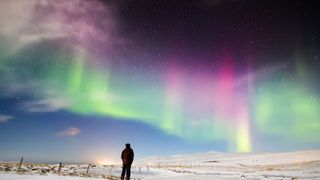 Person looking out over the Northern Lights