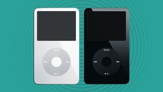 The iPod 5th generation on a cyan background