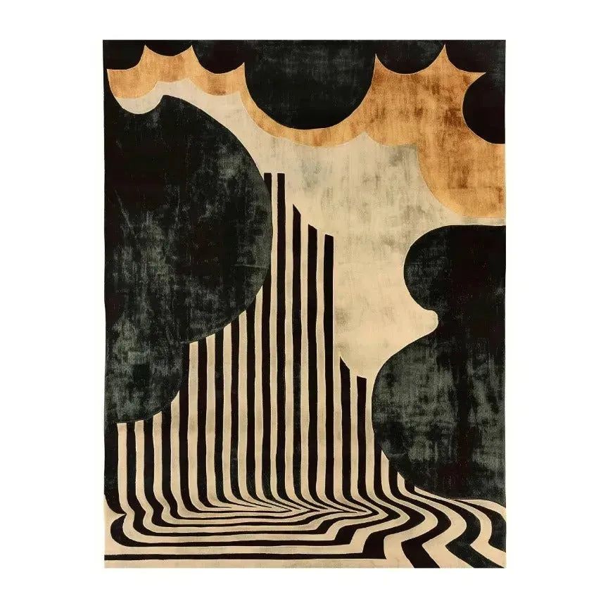 Black and Gold Striped Hand Tufted rug