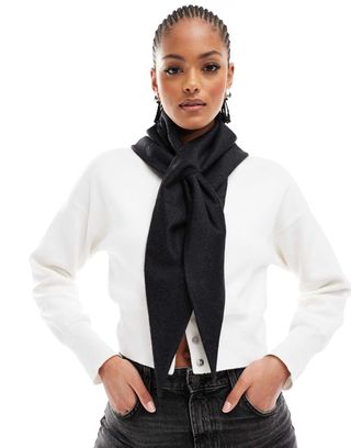 Asos Design Triangle Scarf With Bandana Design in Wool Mix Charcoal Grey