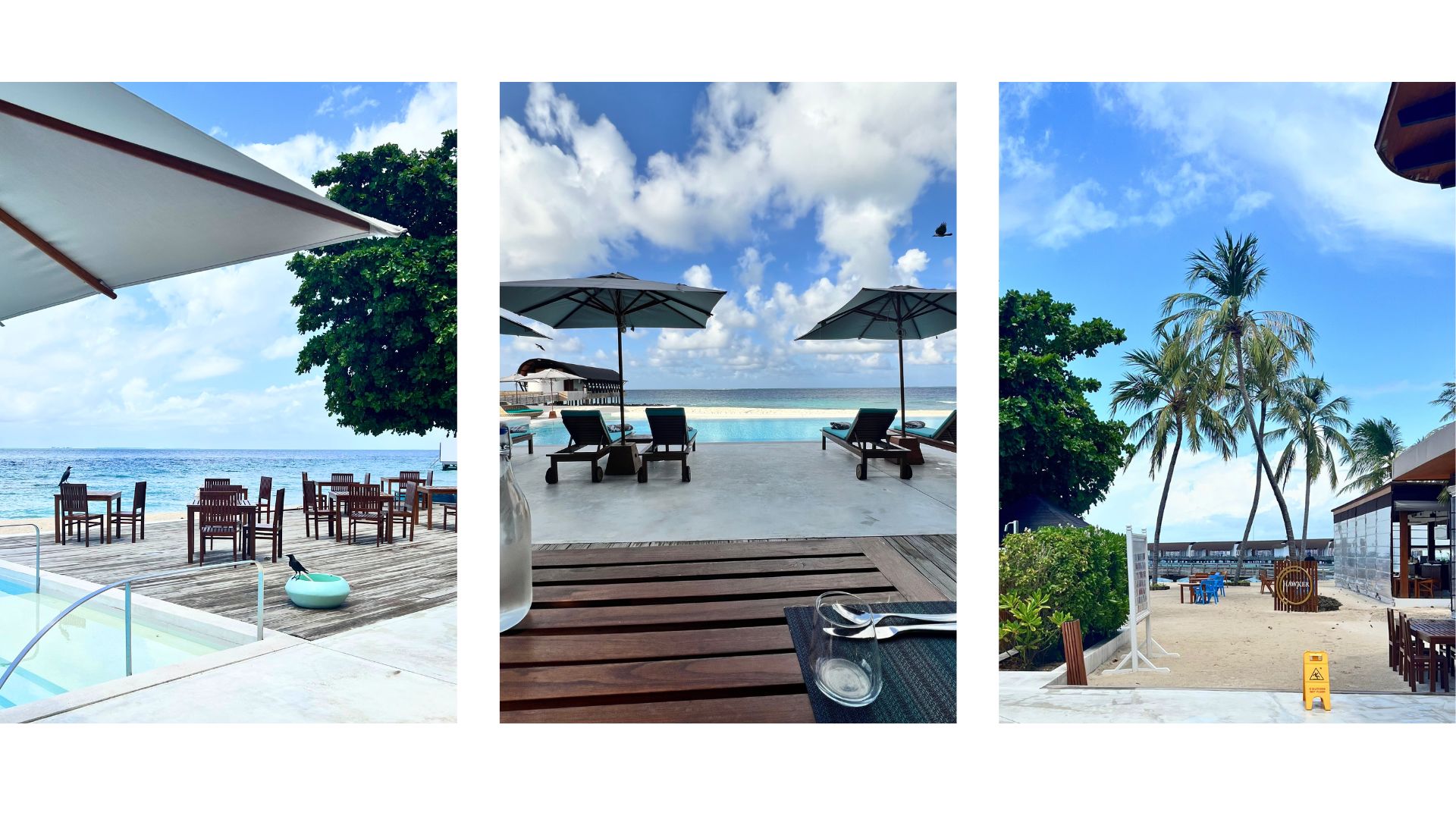 oceanfront outdoor eating areas at the The Westin Maldives Miriandhoo